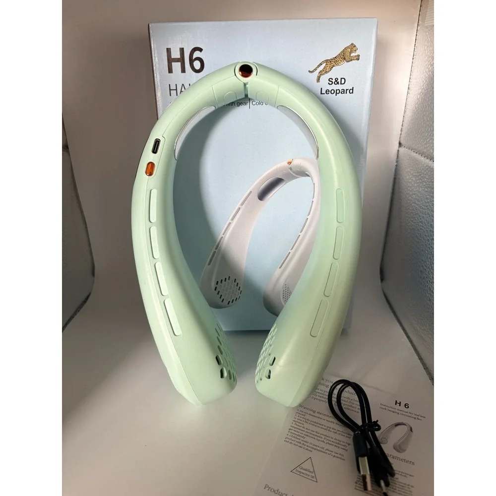 S&D leopard Rechargable H6 Halter Fan Mint Green - NIB WORKS GREAT